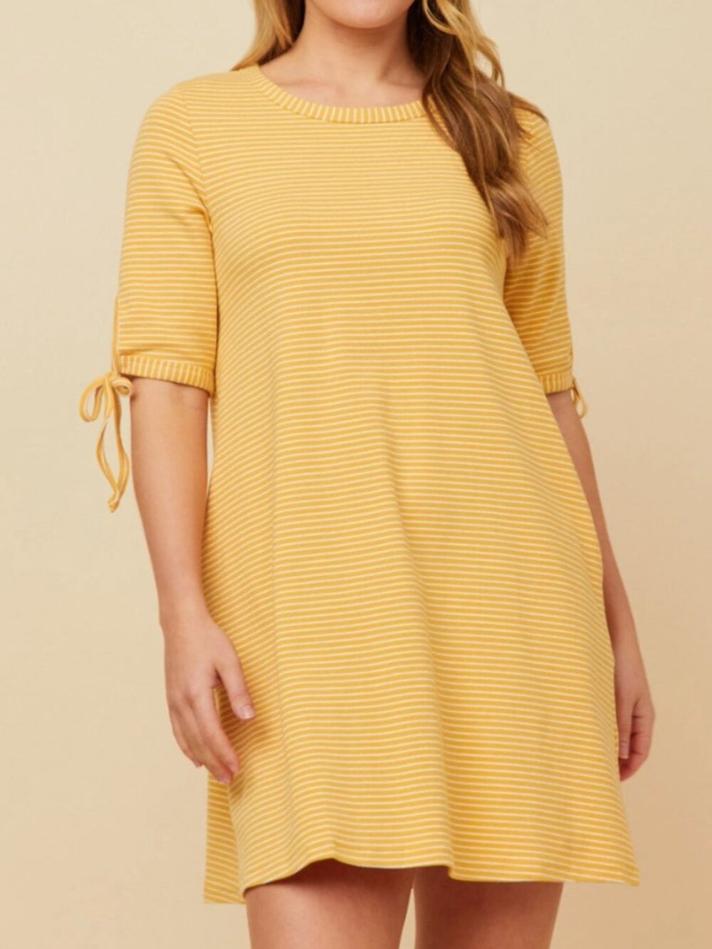 Women's Tie Sleeve Mustard Striped Dress